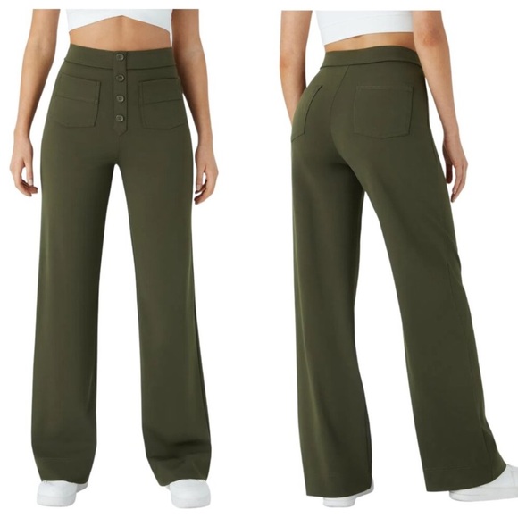 HALARA 4 Buttons Pockets High Rise Forest Night Green BBL Pants Women's L - Picture 1 of 5